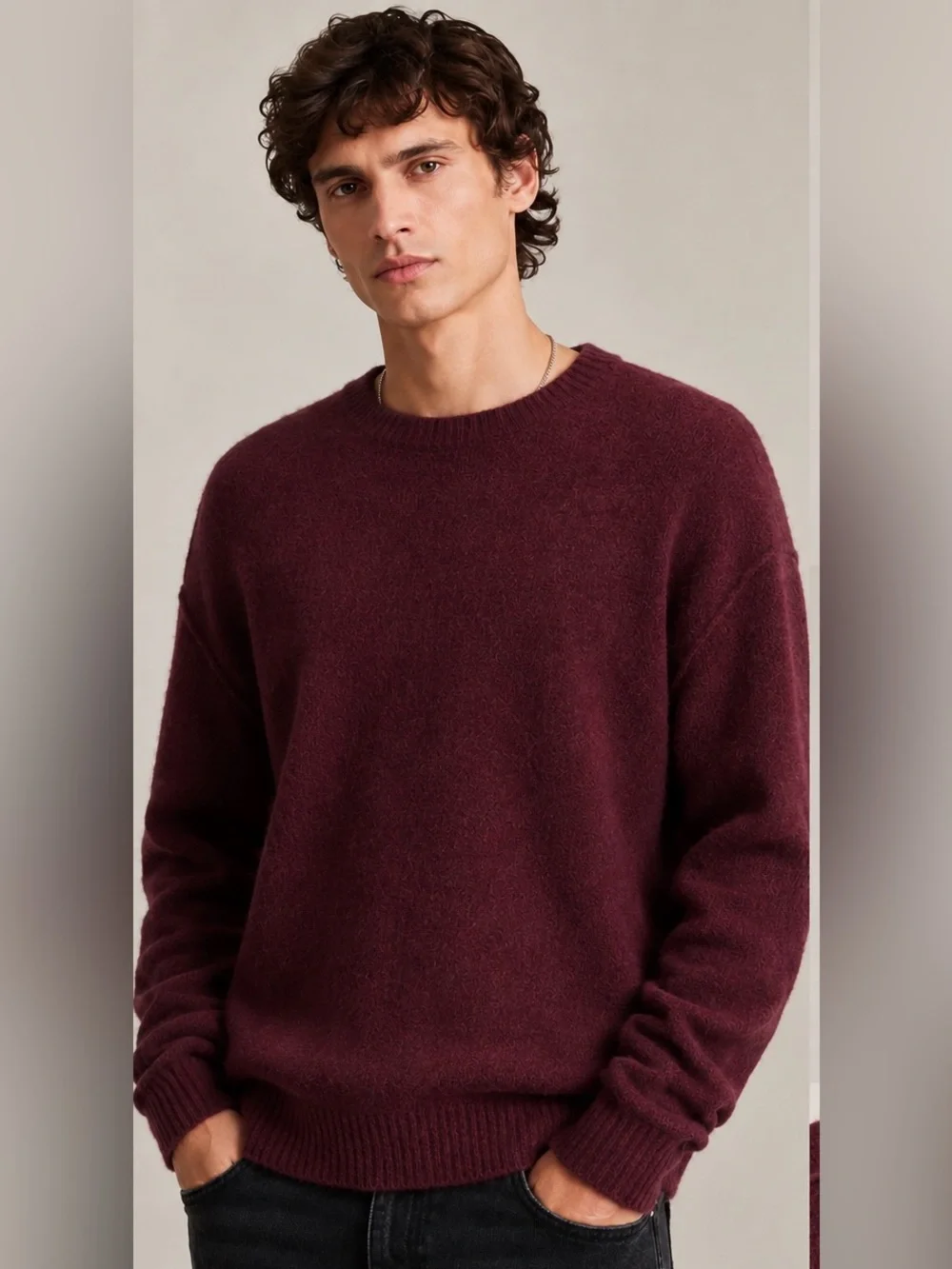 AllSaints Patern Wool Blend Crewneck Sweater Burgundy XXL Warm Quiet Luxury